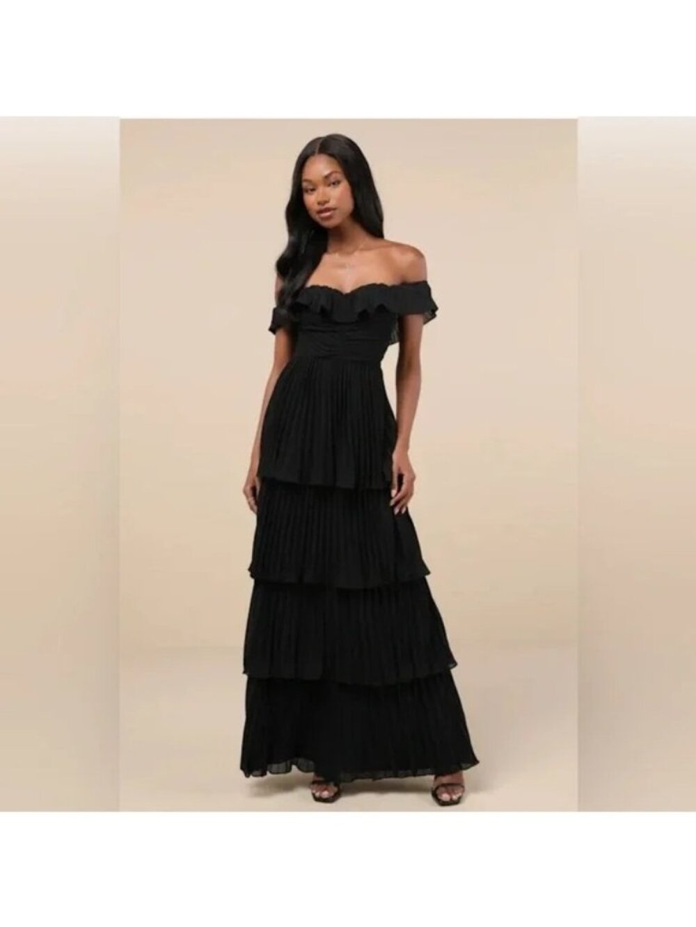 Lulu's Always Remarkable Navy Pleated Off-the-Shoulder Maxi Dress Large NWT